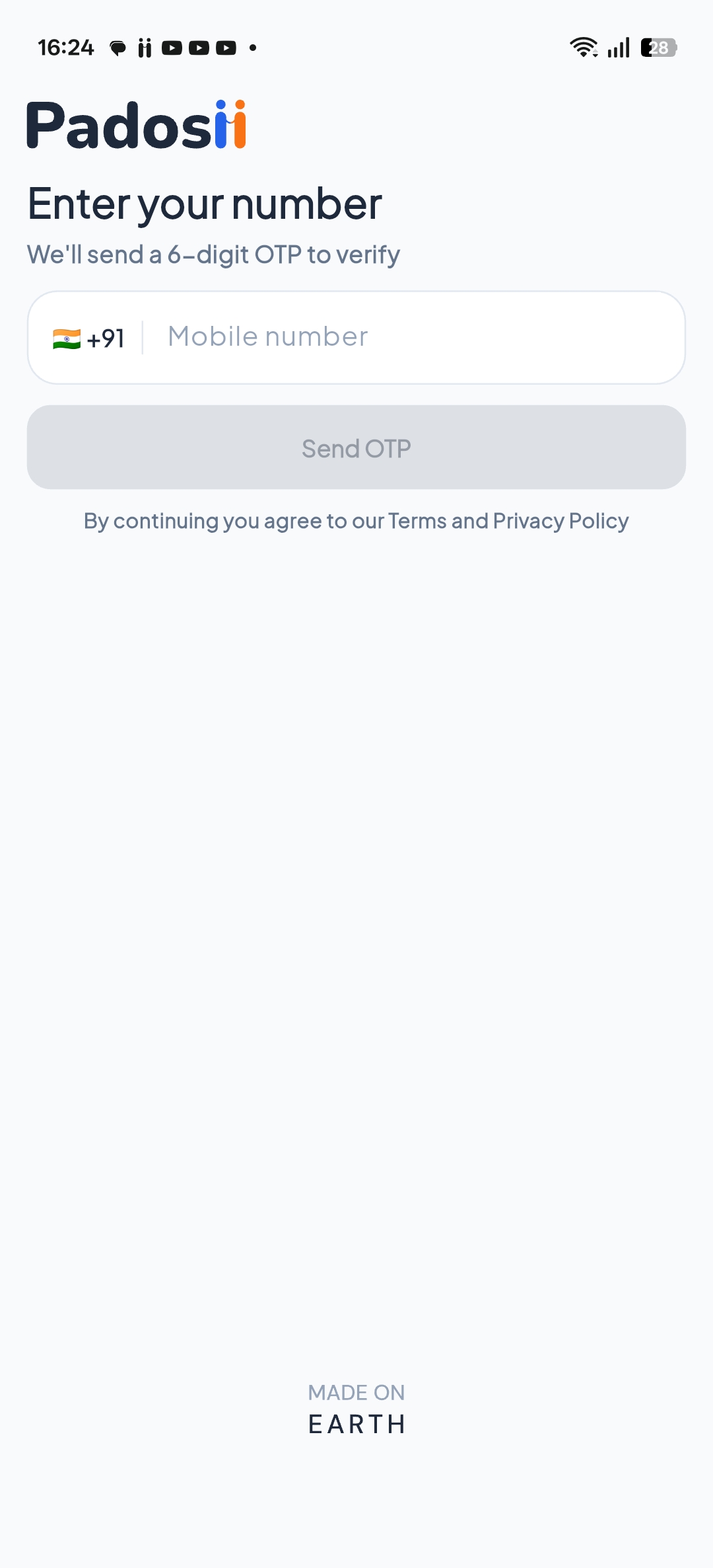 Padosii phone login screen